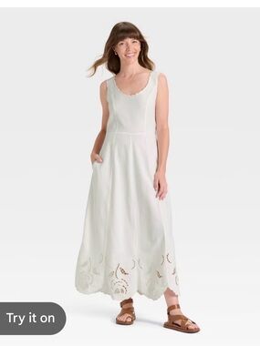 Sleeveless White Eyelet Hem Maxi Dress